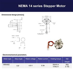 มอเตอร์สเต็ปเปอร์ไฮบริดคุณภาพดี HEMM รุ่น <span class=keywords><strong>Nema</strong></span> <span class=keywords><strong>14</strong></span> ขนาด 36*36 มม. แบบสี่เหลี่ยม 2 เฟส 0.9 องศา แบบบาง - Product Image 2