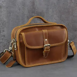 Vintage Style Full Grain Crazy Horse Leather Messenger Bag Real Genuine Leather Cross Body Shoulder Crossbody Bag For Men