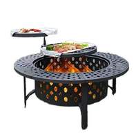 Brasero d'extérieur robuste à bois avec grille double pivotante et plateau en treillis pour jardin