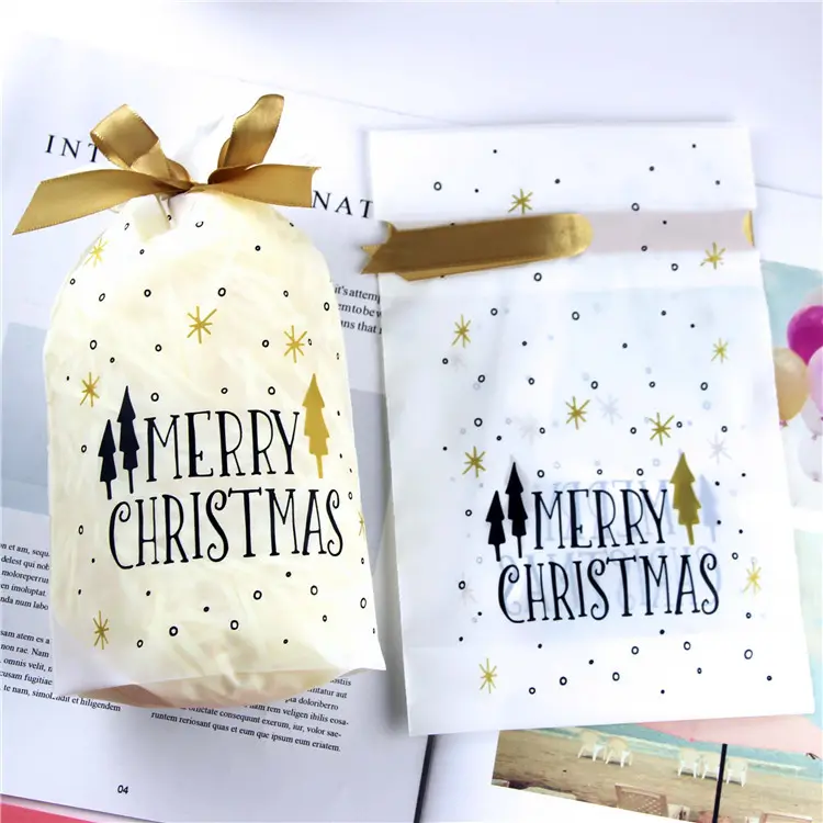 친환경 방수 만화 동물 크리스마스 플라스틱 Drawstring 선물 가방 사용자 정의 사탕 포장 가방