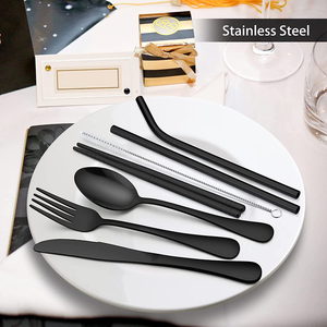 Juego de Cubiertos Portátil de Acero Inoxidable Plateado de 8 Piezas Más Vendido en 2023, Juego de Cubiertos para Viajes y Campamento, Utensilios para Campamento - Product Image 3