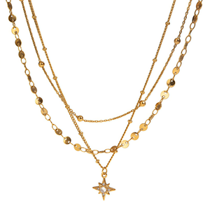 Collar de Moda <span class=keywords><strong>2026</strong></span>, Collar de Tres Capas con Dije de Disco, Moneda y Estrella, Acero Inoxidable, Impermeable, Chapado en Oro de 18k, Collar con Circonita - Product Image 1