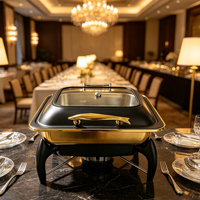 Chauffe-Plat Carré de Luxe Oulu en Acier Inoxydable Noir et Or, Durable, 6L, pour Buffet, Équipement de Restauration pour Hôtels