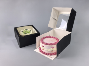 Sunshine White 10*10*5 Inch Paper Bakery Boxes Window UV Embossed Dessert Packaging for Snacking - Product Image 1