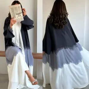 Pakaian Islami dua potong Set mode Muslim jubah celup dasi musim panas baru Eropa dan Amerika gaun kardigan Muslim terbuka Abaya