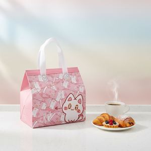 <b>Custom</b> Logo Recyclable Non Woven Disposable Insulated Food Thermal Bag Aluminum Foil Lining for Cake Coffee Chocolate Cooler - Product Image 1