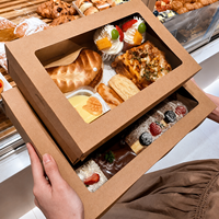 Boîtes d'emballage alimentaire jetables personnalisées OEM en papier kraft pour desserts, pâtisseries, biscuits, sushis, repas à emporter, avec fenêtre transparente