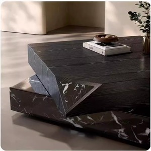 Table basse décorative multifonctionnelle <span class=keywords><strong>en</strong></span> bois <span class=keywords><strong>grain</strong></span>é, style moderne minimaliste Wabi-Sabi, avec tiroir pivotant, pour le salon - Product Image 3
