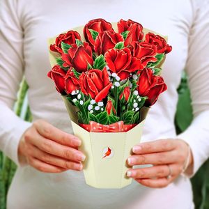 Rose Bouquet Pop Card 6x8 Inches 3D <b>Paper</b> Flower Greeting Card 4 Color Digital Printed <b>Gloss</b> Lamination for Mother's Day - Product Image 2