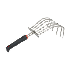 Râteau à six dents en acier inoxydable argenté avec manche en plastique et métal <span class=keywords><strong>pour</strong></span> la récolte des <span class=keywords><strong>palourdes</strong></span> et la cueillette des coquillages/arachides - Product Image 1