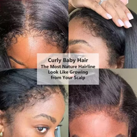 Type 4C Bords naturels Bouclés Raie libre 13x4 HD Transparent Invisible Lace Front Perruque avec Kinky Baby Hairline