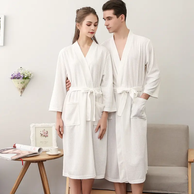 Hotel thin bathrobes unisex mid-length absorbent SPA nightgowns custom LOGO beauty salon nightgowns towel bath robes