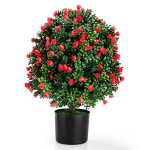 2-Pack Pohon Bola Topiary Mawar Buatan Tinggi 21,6 inci, Tanaman Hias Tahan UV Terlihat Seperti Asli untuk Dalam & Luar Ruangan, Rumah, Taman, Merah - Product Image 3