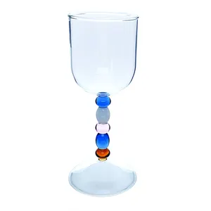 Vente en gros, tige de boule multicolore, verre à vin, verre en cristal, gobelet à vin