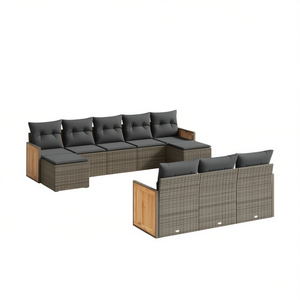 Ensemble de canapés de jardin en rotin gris 6 places, mobilier d'extérieur résistant aux intempéries, design contemporain, structure en teck - Product Image 1