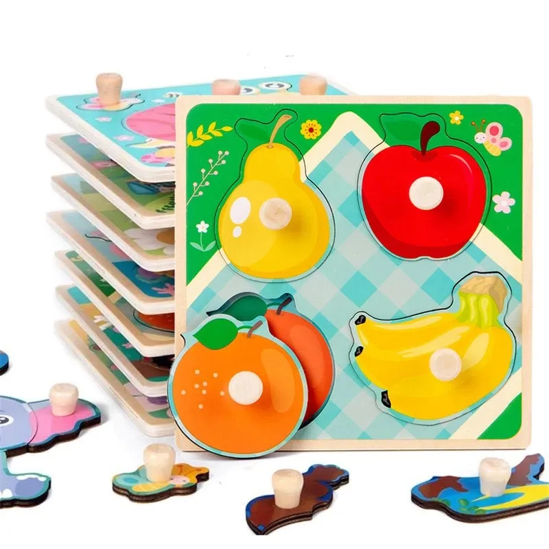 Baby Toys 3D Wooden Puzzles Educational Cartoon Animals Early Learning Cognition Jigsaw Puzzle Game for Children Toys Unisex /
