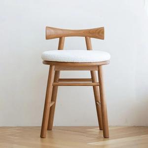 Taburete Butterfly de madera maciza de cerezo, taburete para tocador con respaldo, silla redonda para dormitorio, tocador de maquillaje - Product Image 1