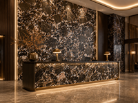 Dalle de marbre Kylin polie pour mur décoratif, plan de toilette de salle de bain, comptoir de réception, console en pierre, rehausseur d'escalier, plateau de table