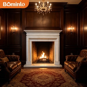 Cornice per Caminetto <span class=keywords><strong>in</strong></span> Marmo Bianco Simmetrico con Modanatura a Livelli <span class=keywords><strong>e</strong></span> Design a Pilastro Massiccio per Studio, Biblioteca, Sala Formale, Villa - Product Image 1