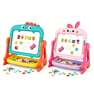 Giocattoli Educativi per Bambini, Lavagna per Disegno e Scrittura, Tavolo da Disegno Verticale Bifacciale con Supporto per Bambini - Product Image 1