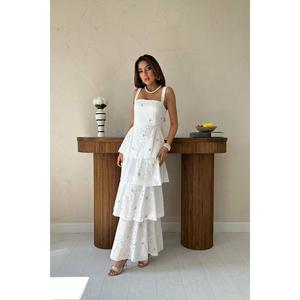 Vestido tejido con cuello cuadrado y corte en A, cintura natural, transpirable, para el trabajo - Product Image 3