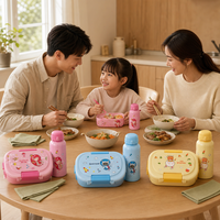 AHLE1087/Boîte à lunch en plastique à 2 compartiments pour enfants et étudiants, avec gourde, compatible micro-ondes, logo personnalisé disponible
