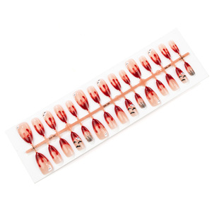 30 Pezzi <span class=keywords><strong>Unghie</strong></span> Finte Adesive di Halloween, Base Nude a Mandorla, Rosso Vino con Gocce di Sangue, Stampa Pipistrello Teschio Ragnatela, Copertura Completa, Riutilizzabili - Product Image 5