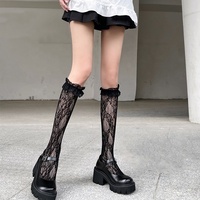 Chaussettes noires et blanches fines en dentelle à volants pour femmes, JK Lolita, chaussettes hautes