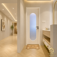 Porte intérieure/extérieure personnalisée en blanc mat avec grand panneau de verre ovale cannelé, poignée carrée noire, style postmoderne, chambre à coucher, OEM ODM