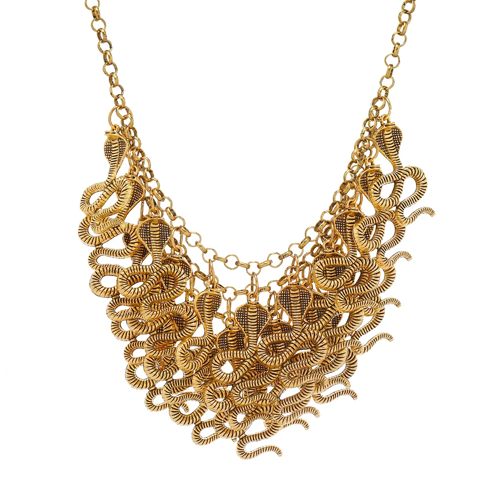 Nueva joyería de cuello de Halloween para mujer, Gargantilla gruesa de múltiples capas de aleación de oro antiguo Cobra, collar de serpiente para mujer