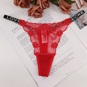Culottes sexy taille basse en dentelle brodée florale pour femmes, respirantes, séchage rapide, avec bandeau fin, lingerie et sous-vêtements en gros - Product Image 1