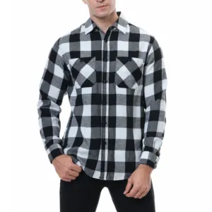 Baju Musim Dingin Pria, Baju Musim Dingin Hangat Lengan Panjang Katun Cetak Gaun Formal Flanel Kemeja Kotak-kotak Kancing Pria