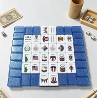 Jeu de Mahjong patriotique pour le 4 juillet, Jour de l'Indépendance, tuiles de Mahjong avec dos bleu pailleté, 160 tuiles, Mahjong en acrylique, cadeau