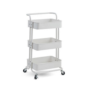 Carrito para Computadora Gris <span class=keywords><strong>de</strong></span> Tres Niveles, Carrito Utilitario con Estantes <span class=keywords><strong>de</strong></span> Almacenamiento, Cestas <span class=keywords><strong>de</strong></span> Plástico, Marco <span class=keywords><strong>de</strong></span> Metal, para Sala <span class=keywords><strong>de</strong></span> Estar - Product Image 2