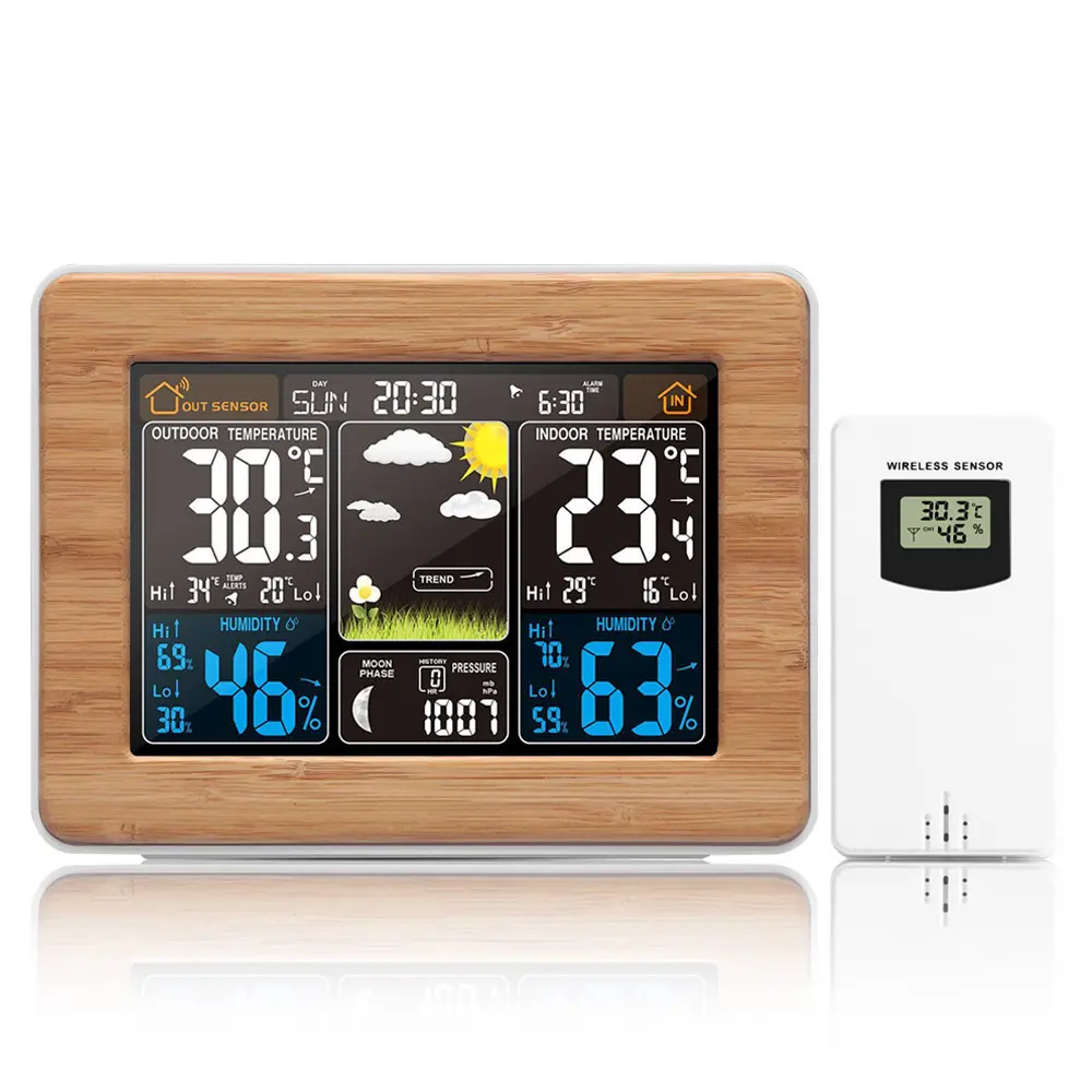 Wetters tation Digitales Thermometer Hygrometer Temperatur messer Drahtloses Barometer Feuchtigkeit überwachung Wecker mit Sensor