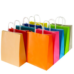 KM <span class=keywords><strong>High</strong></span>-<span class=keywords><strong>End</strong></span> kolları ile beyaz Kraft kağıt çanta özel Logo çevre dostu perakende alışveriş çantaları için parti favor mal - Product Image 1