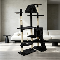 Arbre à chat d'intérieur multi-niveaux avec griffoir en sisal, maisonnette pour chat, échelle et jouet interactif suspendu