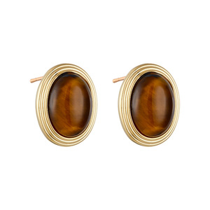 Oval Tiger's Eye Stud Earrings S925 Silver Needle Geometric Design For Women - Product Image 5