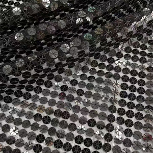 Màu xanh lá cây nhấp nháy vòng tròn chiếu sáng <span class=keywords><strong>sequin</strong></span> Polyester dệt kim tấm vải cho đám cưới ăn mặc trong kho các mặt hàng - Product Image 4