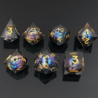 Jeu de rôle en résine à noyau liquide noir transparent Dragon Dice Polyhedral DND Dice avec yeux rotatifs de différentes couleurs