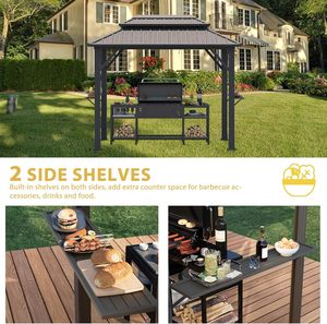 Gazebo <span class=keywords><strong>de</strong></span> jardin avec toit rigide 10' x 6', gazebo <span class=keywords><strong>de</strong></span> barbecue en métal pour l'extérieur, auvent <span class=keywords><strong>de</strong></span> barbecue <span class=keywords><strong>permanent</strong></span> avec étagères latérales et crochets <span class=keywords><strong>de</strong></span> plafond pour patio - Product Image 4