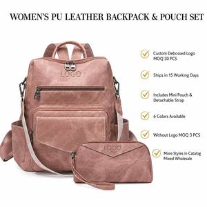Nuovo Arrivo Set di Borse a Tracolla e <span class=keywords><strong>Zaini</strong></span>, Vendita all'Ingrosso, Logo Personalizzato, Borsa Vintage in Pelle PU Rosa per <span class=keywords><strong>Donna</strong></span>, Zaino Scolastico - Product Image 1