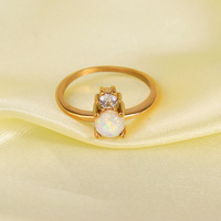 Bague DS Vintage Style INS en Acier Titane Naturel avec Incrustation de Pierre de Lune, Design Personnalisé, Bijoux en Acier Inoxydable