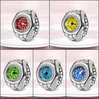 Montre à doigt mécanique extensible en acier inoxydable noir, blanc, rose, avec base carrée en alliage de zinc, pour étudiants
