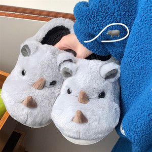Vente en gros de nouvelles pantoufles en coton mignon rhinocéros tridimensionnel en peluche chaud maison coton chaussures cadeaux - Product Image 3