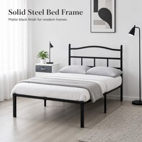 Einzelnes Metallbettgestell mit Kopfteil und Lattenrost, Mattschwarzes Stahlplattformbettgestell, kein Boxspringbett erforderlich