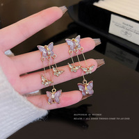 Boucles d'oreilles longues papillon en cristal violet esthétique pour femmes