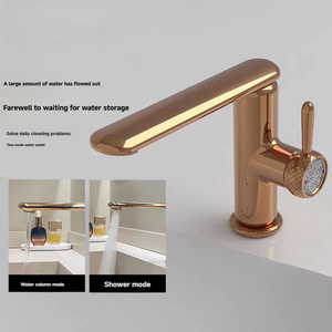 Grifo Monomando de Agua Fría y Caliente con Doble Control y Rotación, Grifo de Lavabo de Cobre Macizo en Oro Rosa, Grifo de Lujo para Baño - Product Image 1