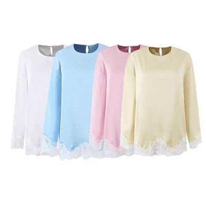 SHENZHU Abbigliamento Donna Estate 2026 Nuova T-shirt alla Moda Semplice Versatile con Scollo Rotondo e <span class=keywords><strong>Maniche</strong></span> <span class=keywords><strong>Lunghe</strong></span> Irregolari con Inserti in <span class=keywords><strong>Pizzo</strong></span> - Product Image 1