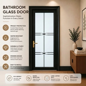 Porte de salle de bain à cadre en aluminium avec verre de confidentialité pour projets d'appartements et applications intérieures - Product Image 4
